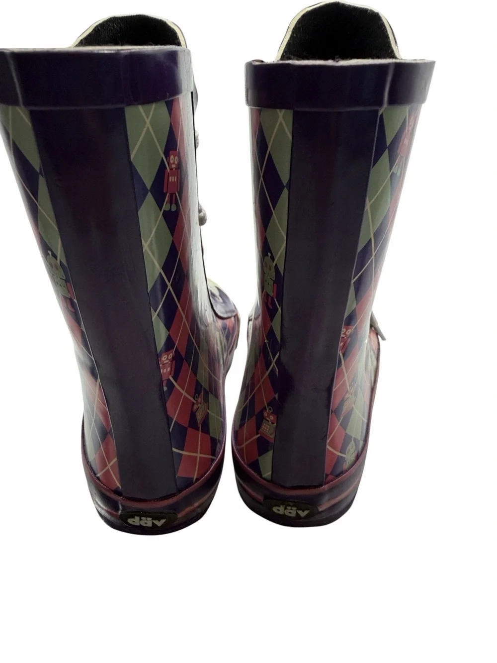 Dav Kids Purple Argyle Lace-Up Rubber Rain Boots Size 11C Retro